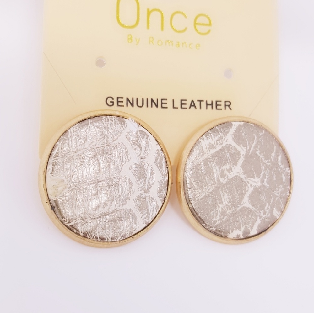 Genuine Leather Stud Earrings - Picture 1 of 7